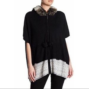 Vertigo Fur Hooded Poncho Sweater in Black Size S/M New with Tag